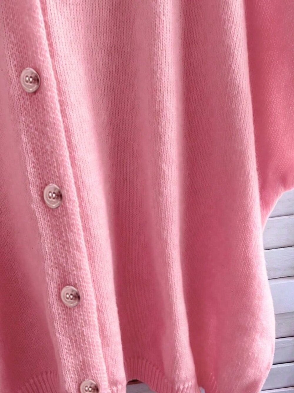 Gentle Pink Casual Women's V-Neck Button Short Sleeve Oversized Knit Cardigan - Picture 9 of 10